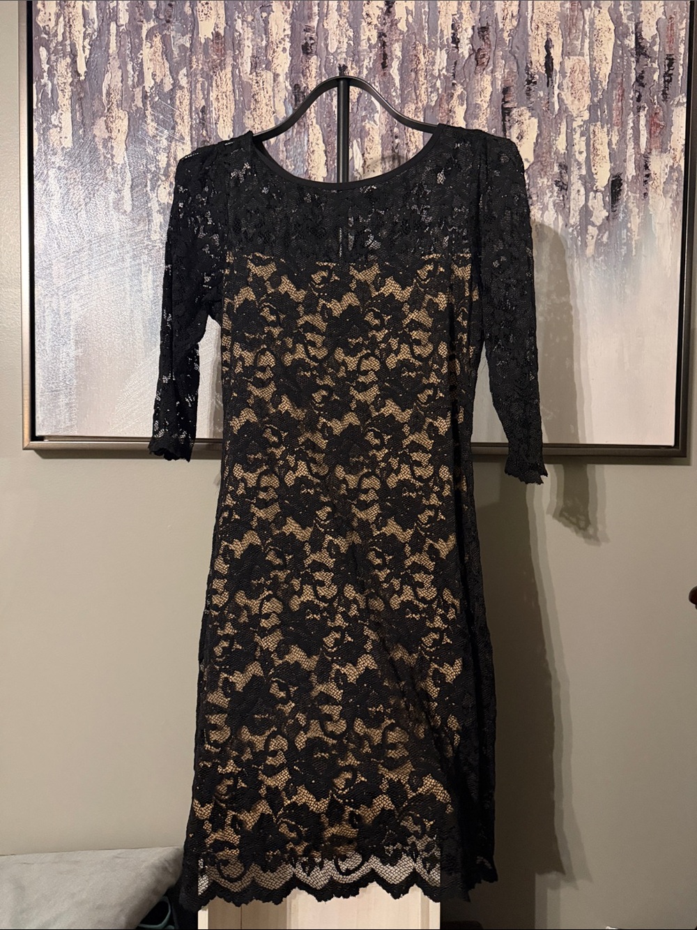 Karen Kane Black Lace Dress with Nude Underlay